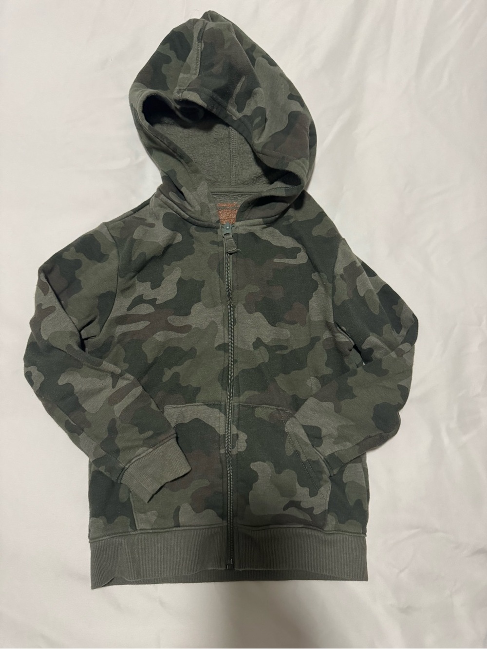 Cat & Jack Boys Camo Full Zip Hoodie Fleece Sweatshirt Green Gray Size XS (4/5)